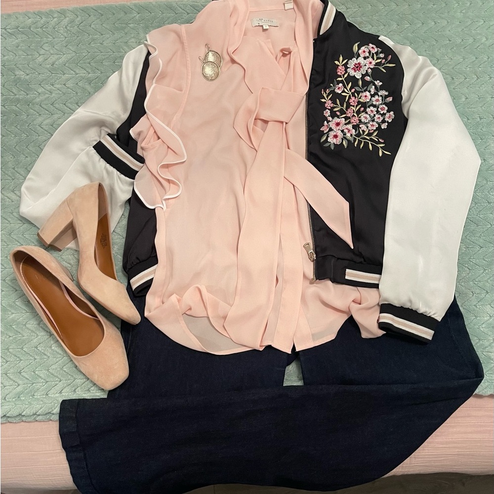 Floral Embroidered Black and Pink Jacket
